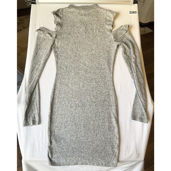 Fashion Nova Women Dress S Heather Grey Sweater Dress Ruffle Long Sleeve - Picture 10 of 10